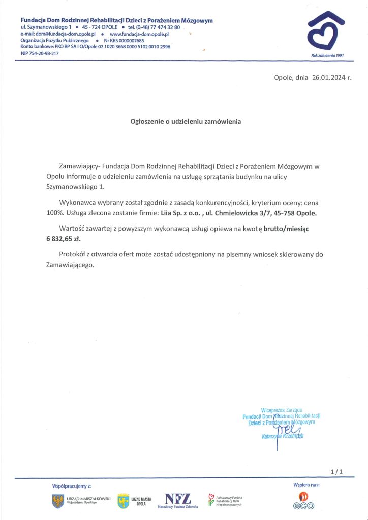 og oszenie o udzieleniu zam wienia