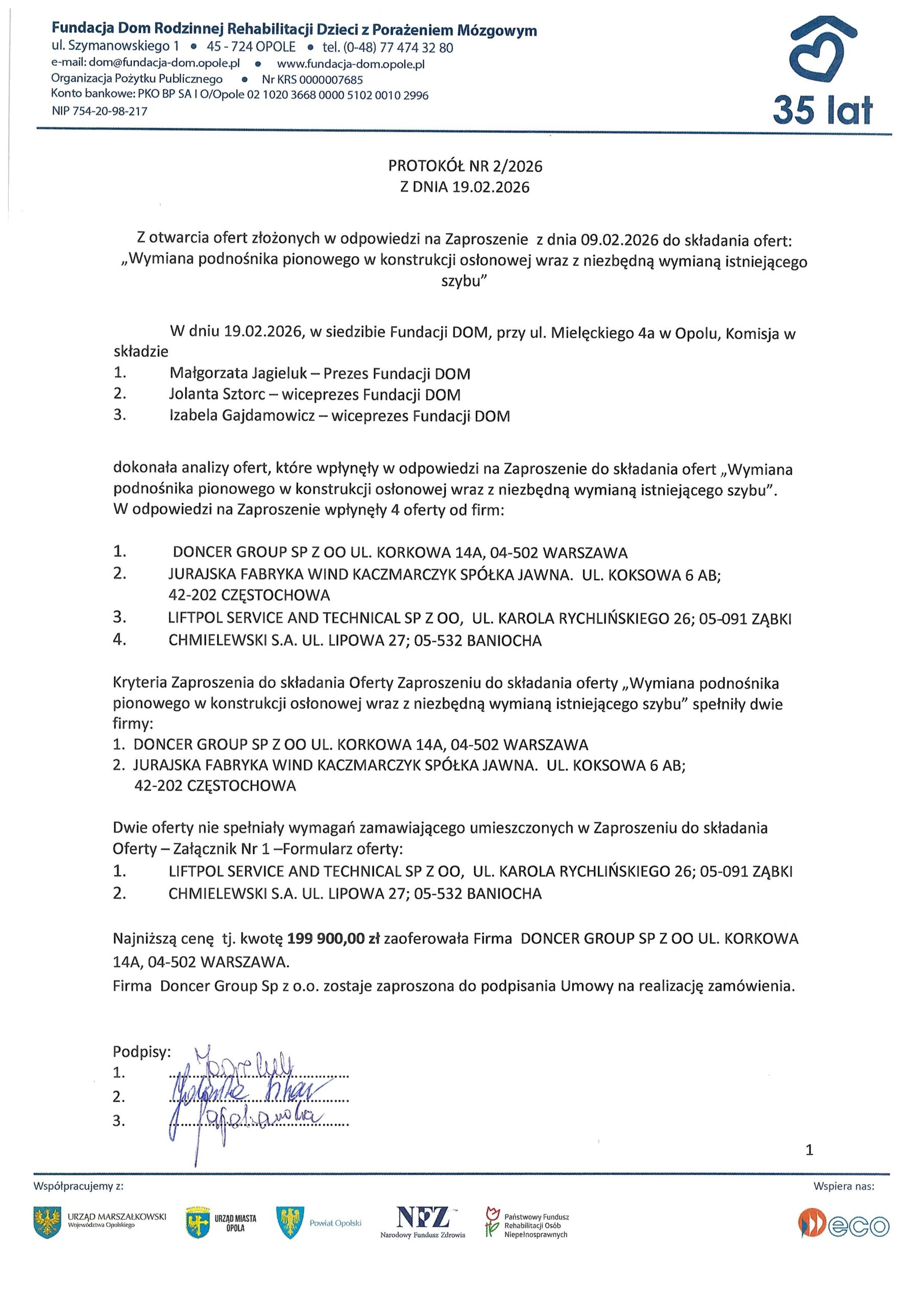 protok l z otwarcia ofert w dn 19 02 2026